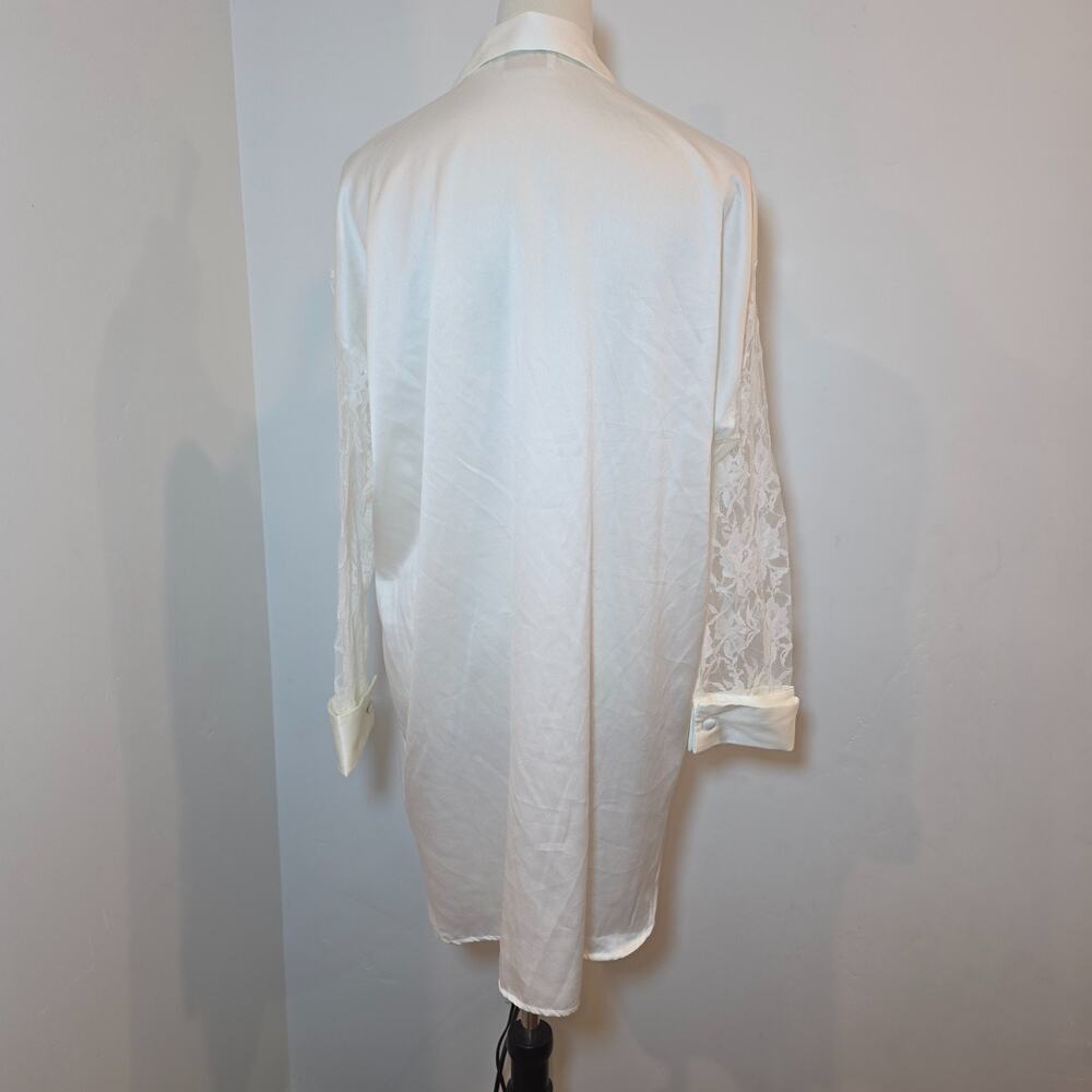 Vtg VICTORIAS SECRET Gold Label Dress Small White Satin Sheer Floral Lace 80s - Picture 6 of 8